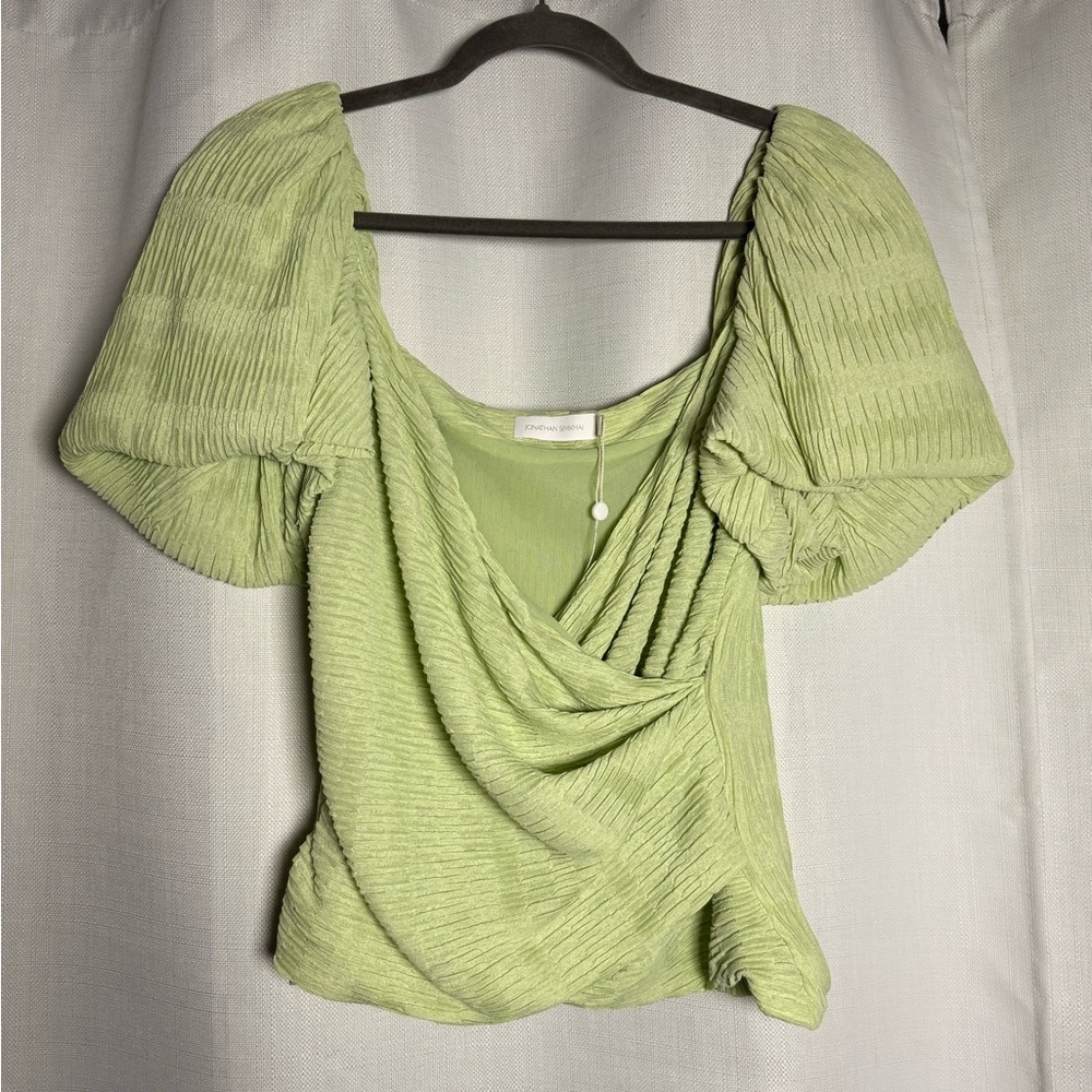 Jonathan Simkhai Light Green Plisse Knit Puff Sleeve Top Size 8 - Picture 2 of 7